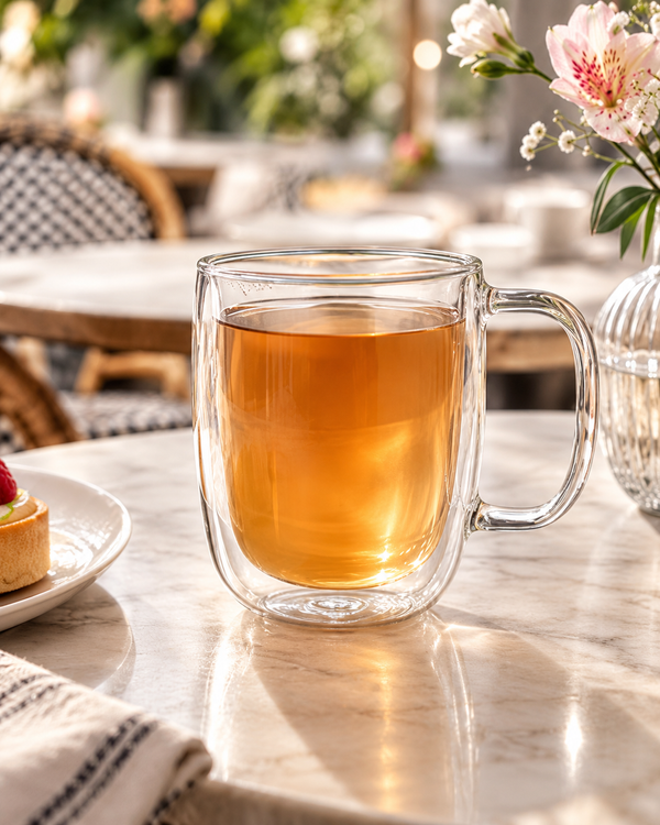 Taza grande de vidrio de doble pared con asa 500 ml