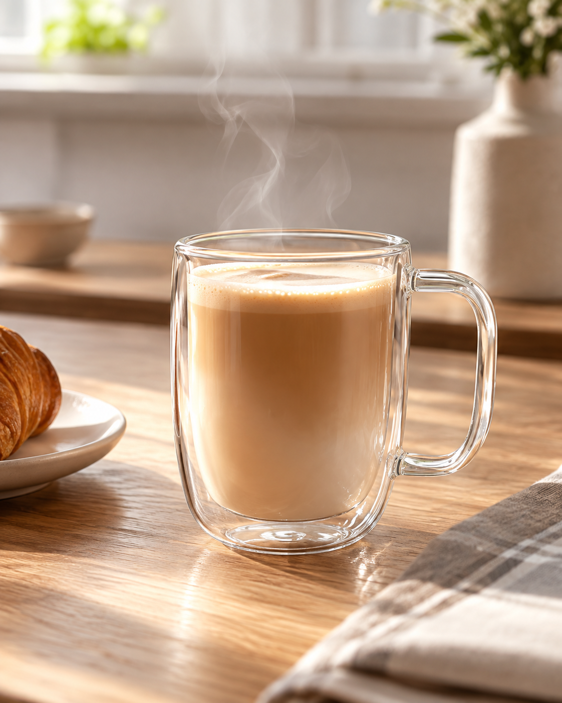 Taza grande de vidrio de doble pared con asa 500 ml