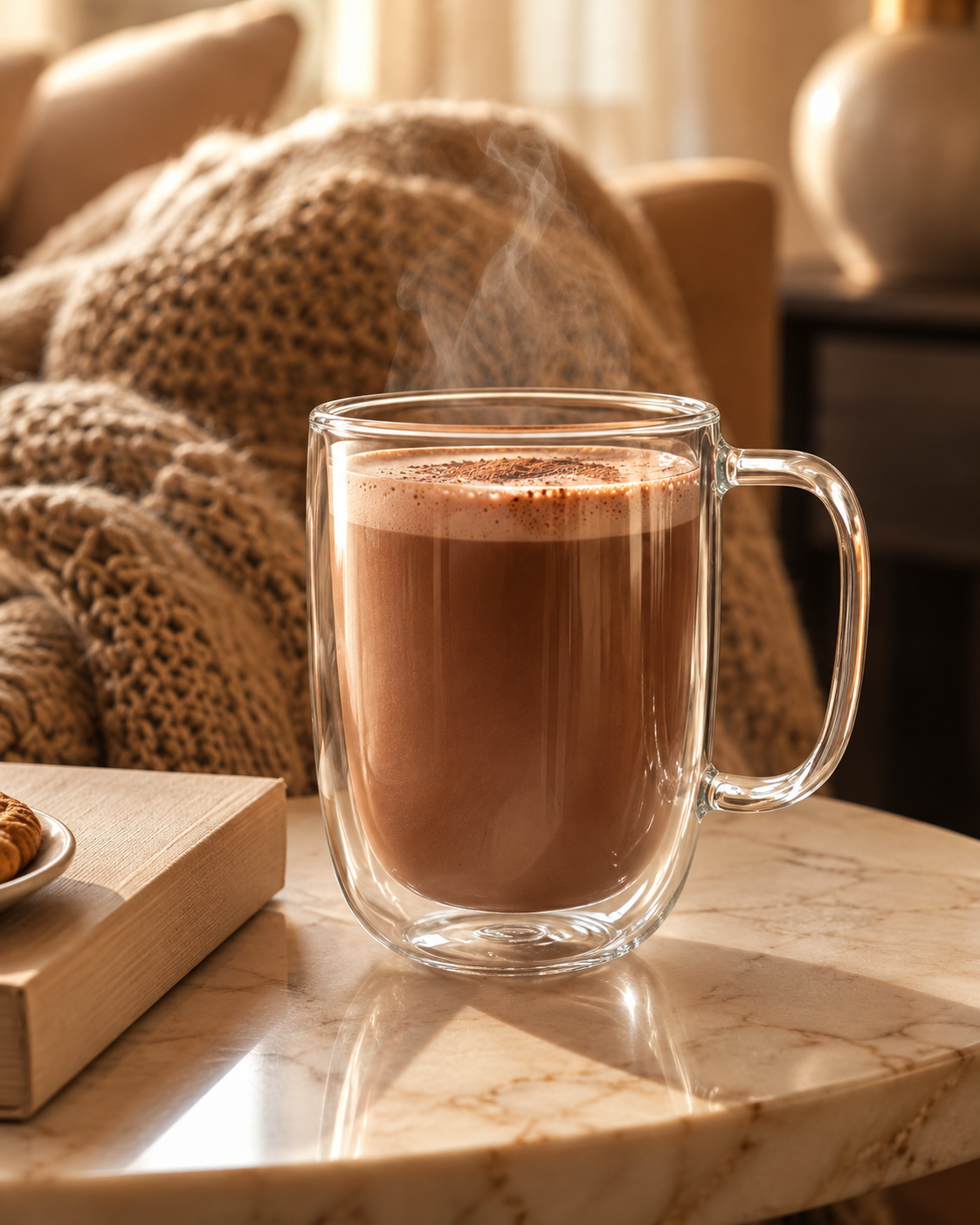 Taza grande de vidrio de doble pared con asa 500 ml