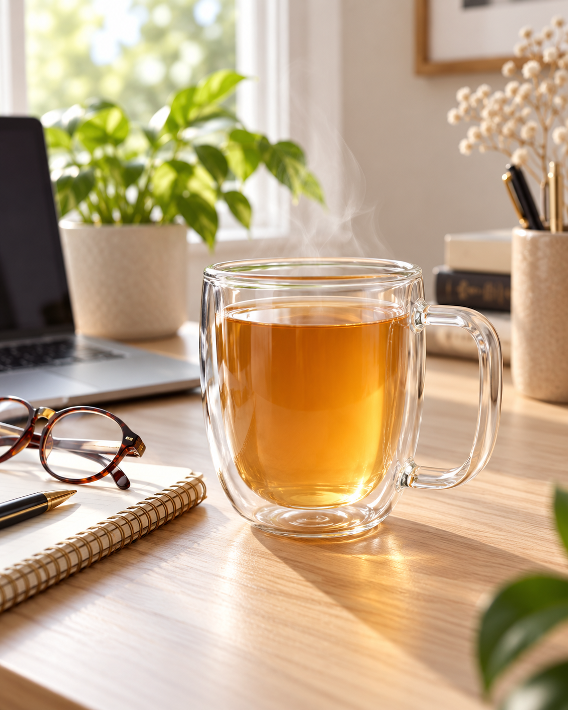 Taza grande de vidrio de doble pared con asa 500 ml
