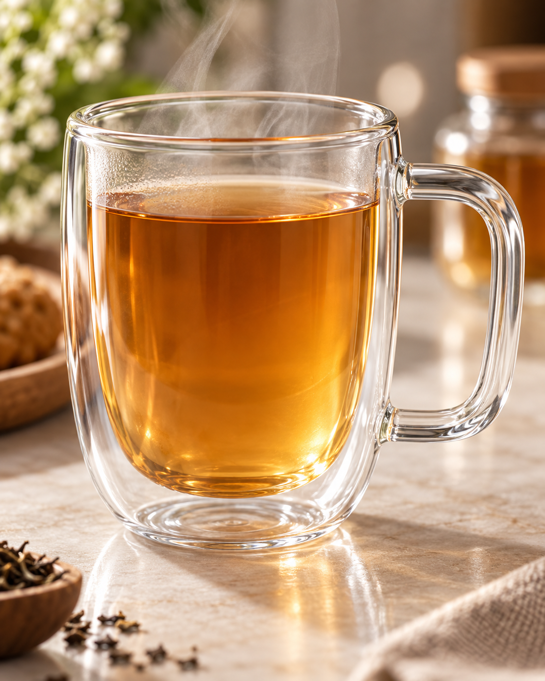 Taza grande de vidrio de doble pared con asa 500 ml