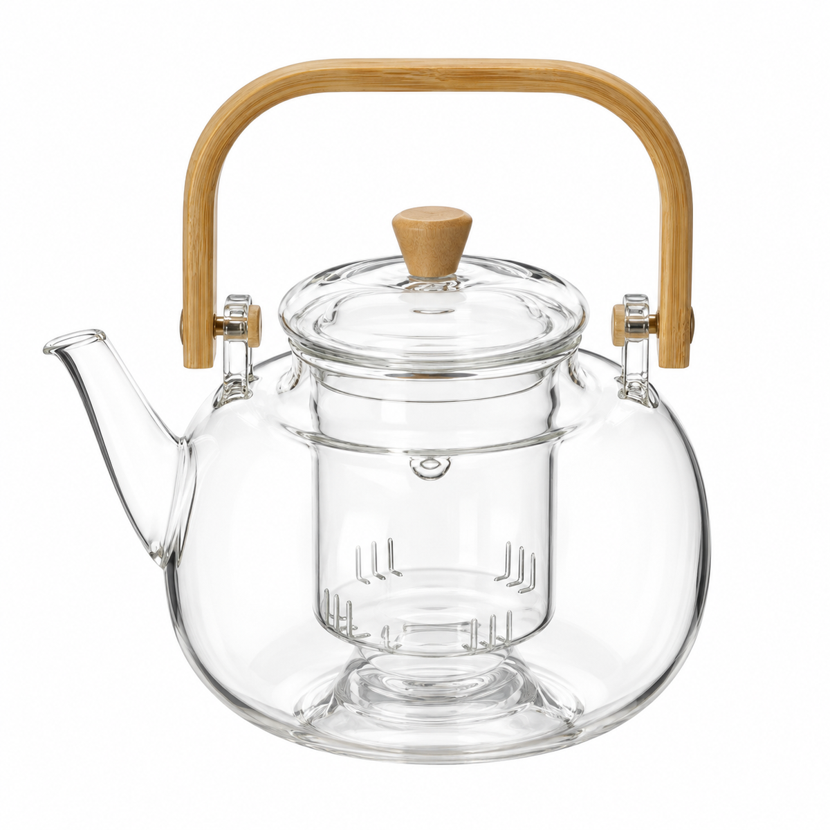Tetera de vidrio con infusor y asa de bambú 1.3 L