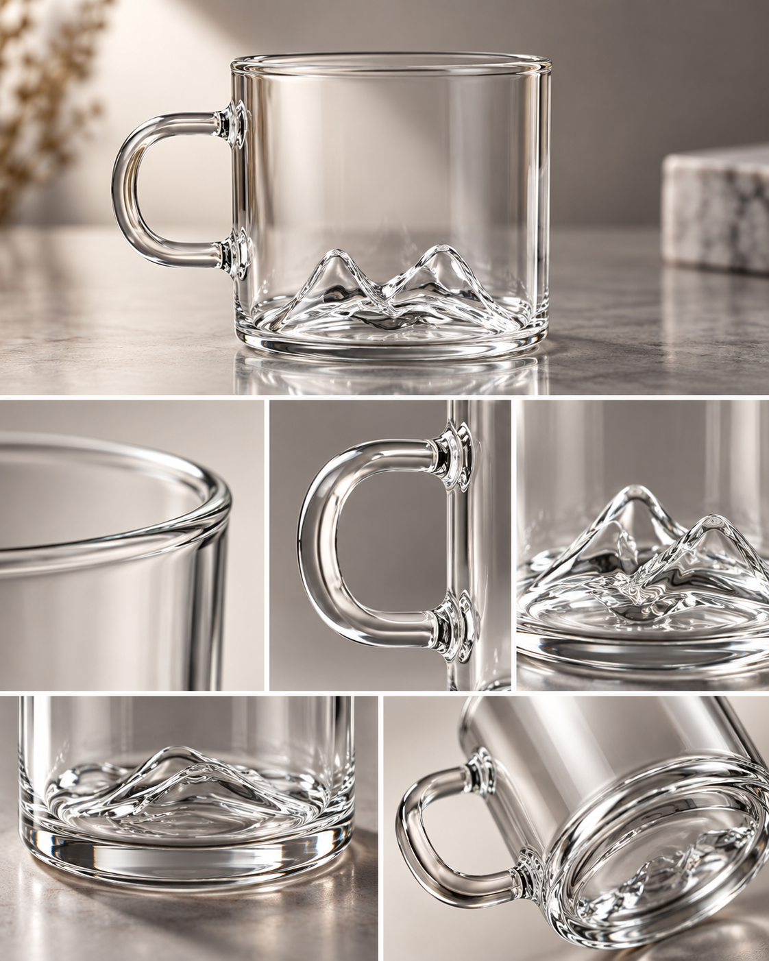 Set de 6 tacitas de vidrio con relieve 100 ml