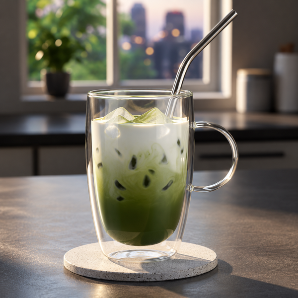 Taza de vidrio de doble pared con asa 470 ml