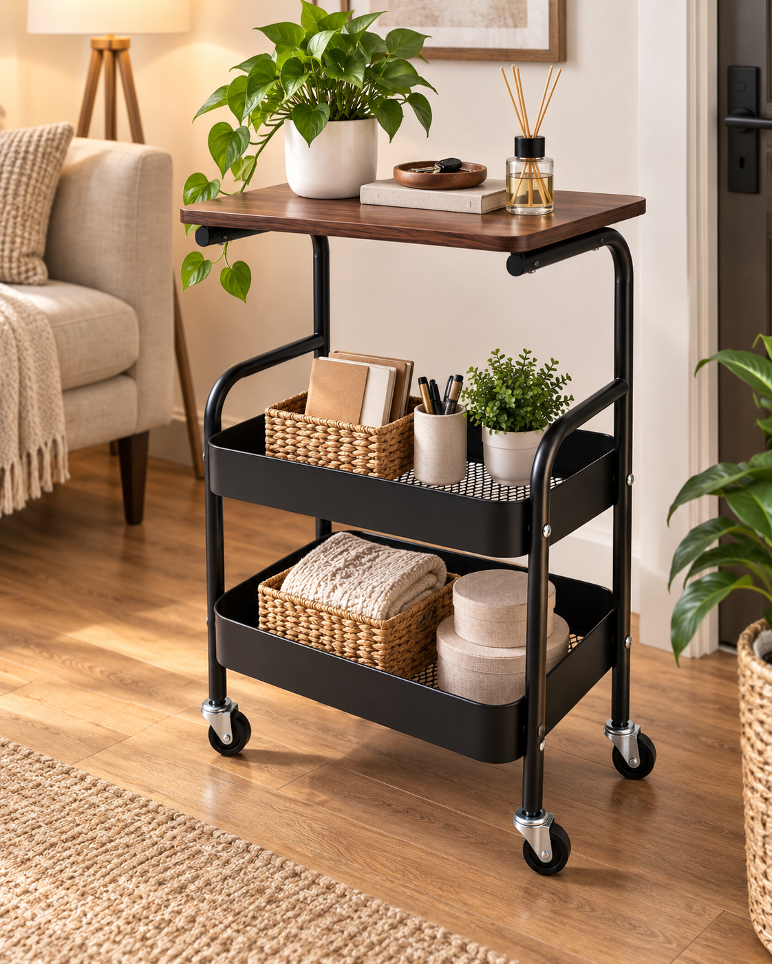 Carrito auxiliar con tabla de madera