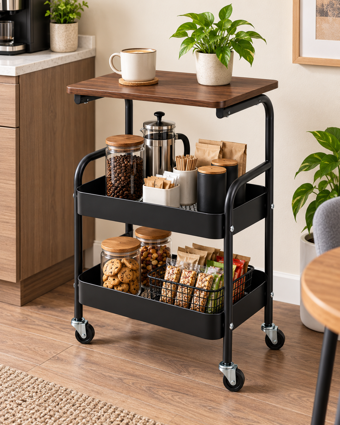 Carrito auxiliar con tabla de madera